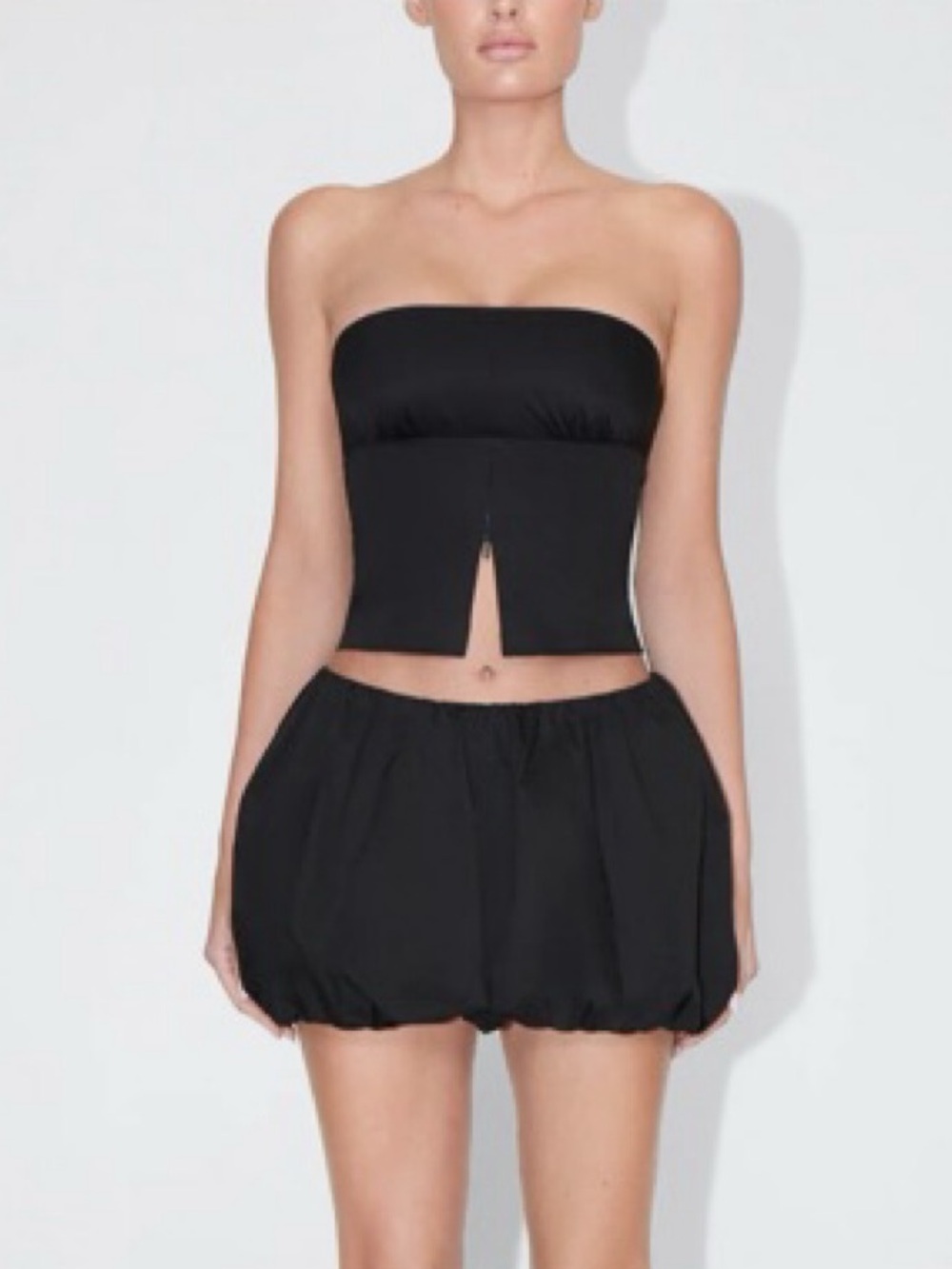 Strapless Black Crop Top with Center Zip